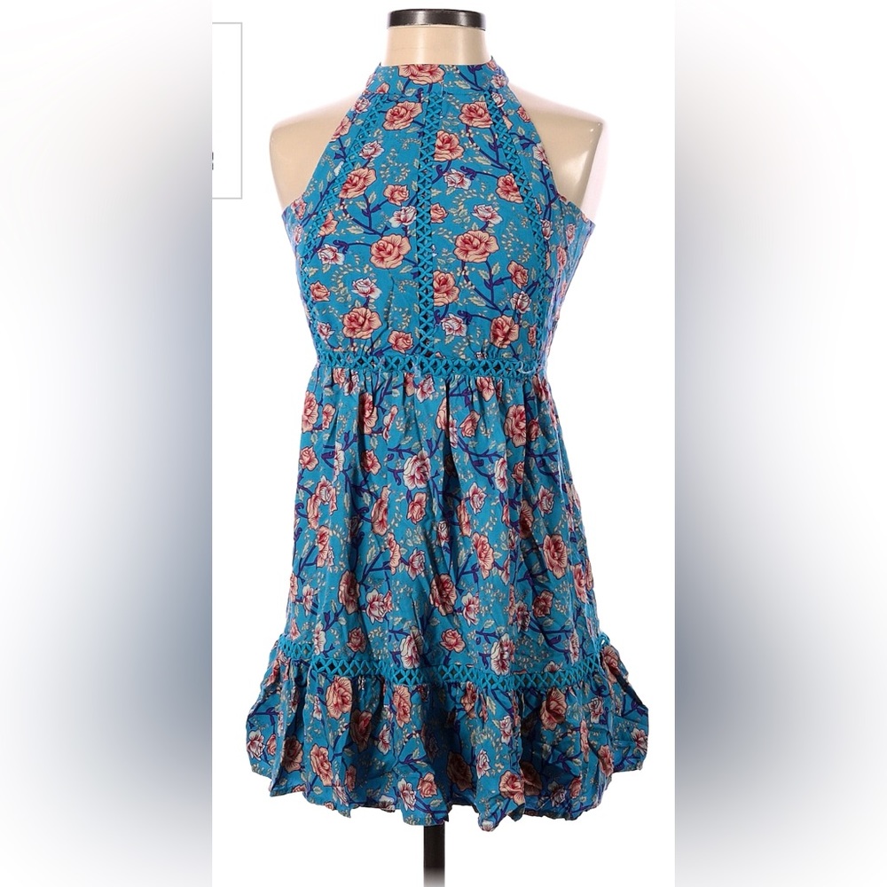 Sunday Mi Amor Blue Halter Floral Dress